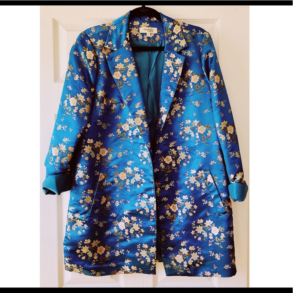 Teal and Gold embroidered blazer